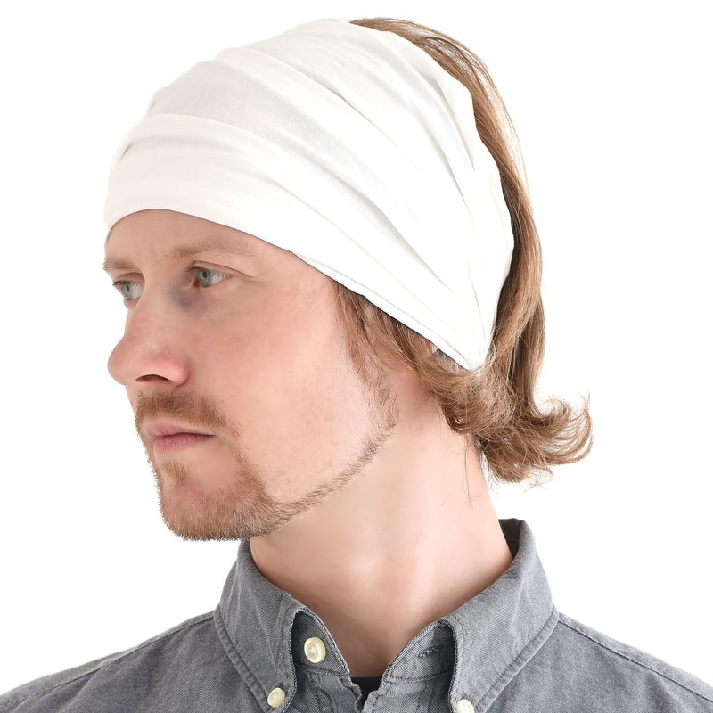 CHARM White Japanese Bandana Headbands for Men and Women â€“ Comfortable Head Bands with Elastic Secure Snug Fit Ideal Runners Fitness Sports Football Tennis Stylish Lightweight L - Image 1